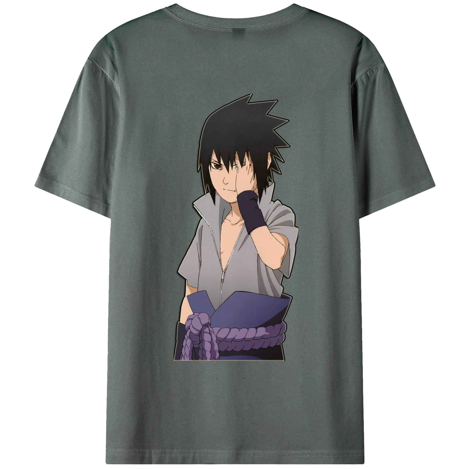 （画像用） NARUTO -ナルト- うちは サスケ Uchiha Sasuke 綿100％ メンズ半袖Tシャツ（バックプリント） 通気性